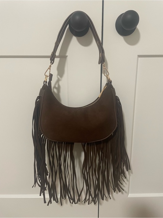 Laura Handbags - Fringed Shoulder Hobo Bag in Dark Brown